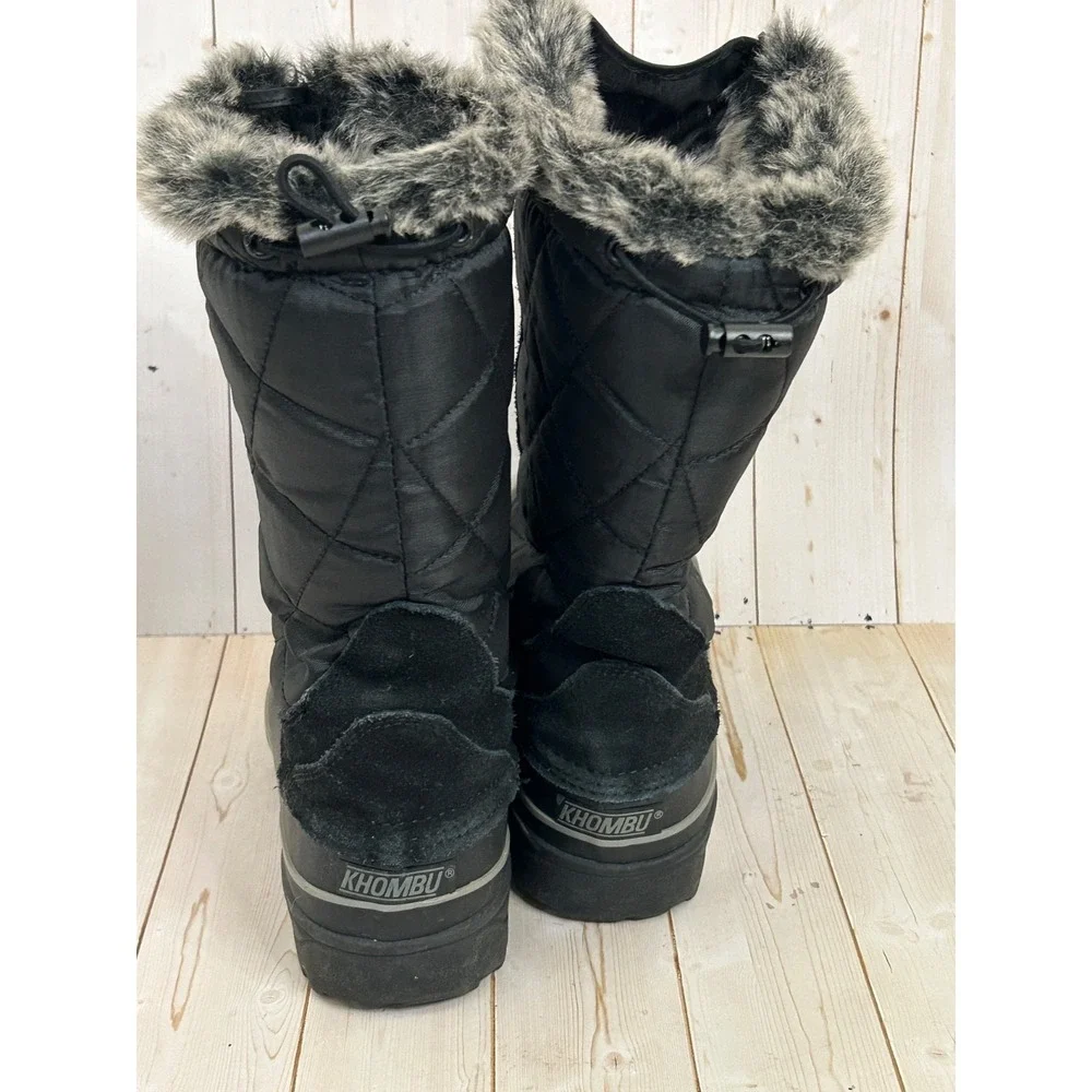 Khombu Women's Black Quilted Faux Fur Lined Zippered Winter Snow Boots Size‎ 6M